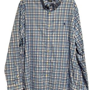 Polo by Ralph Lauren White and Blue Plaid Button-Down Shirt xxl performance